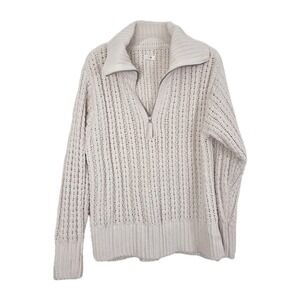 Aeire open cable knit cream 1/4 zip long womens small cozy‎ sweater Cozy Soft